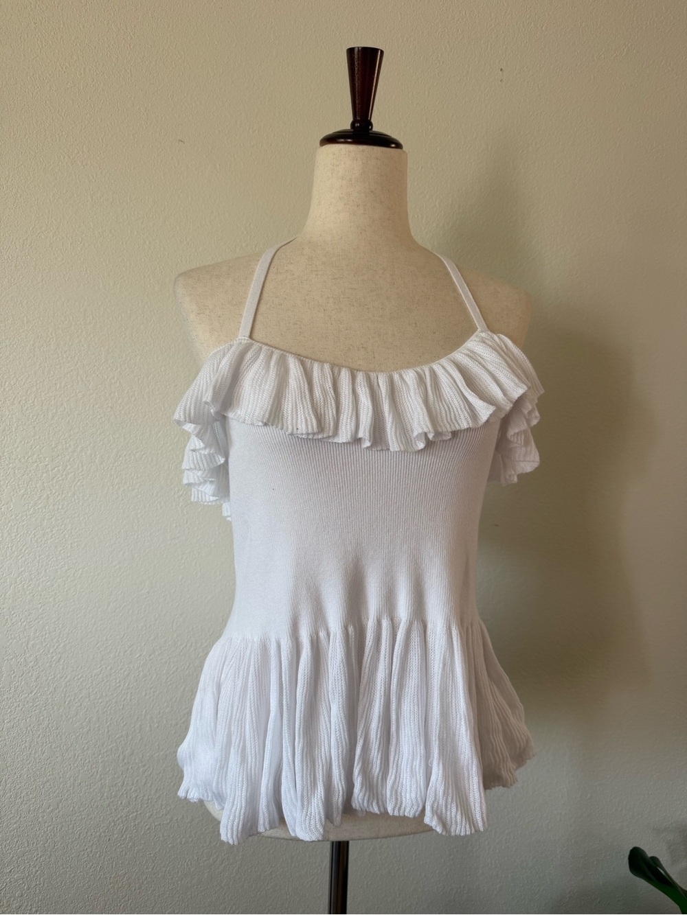 Free People Lennox Sweater White Ruffle Tank Top - Picture 3 of 5